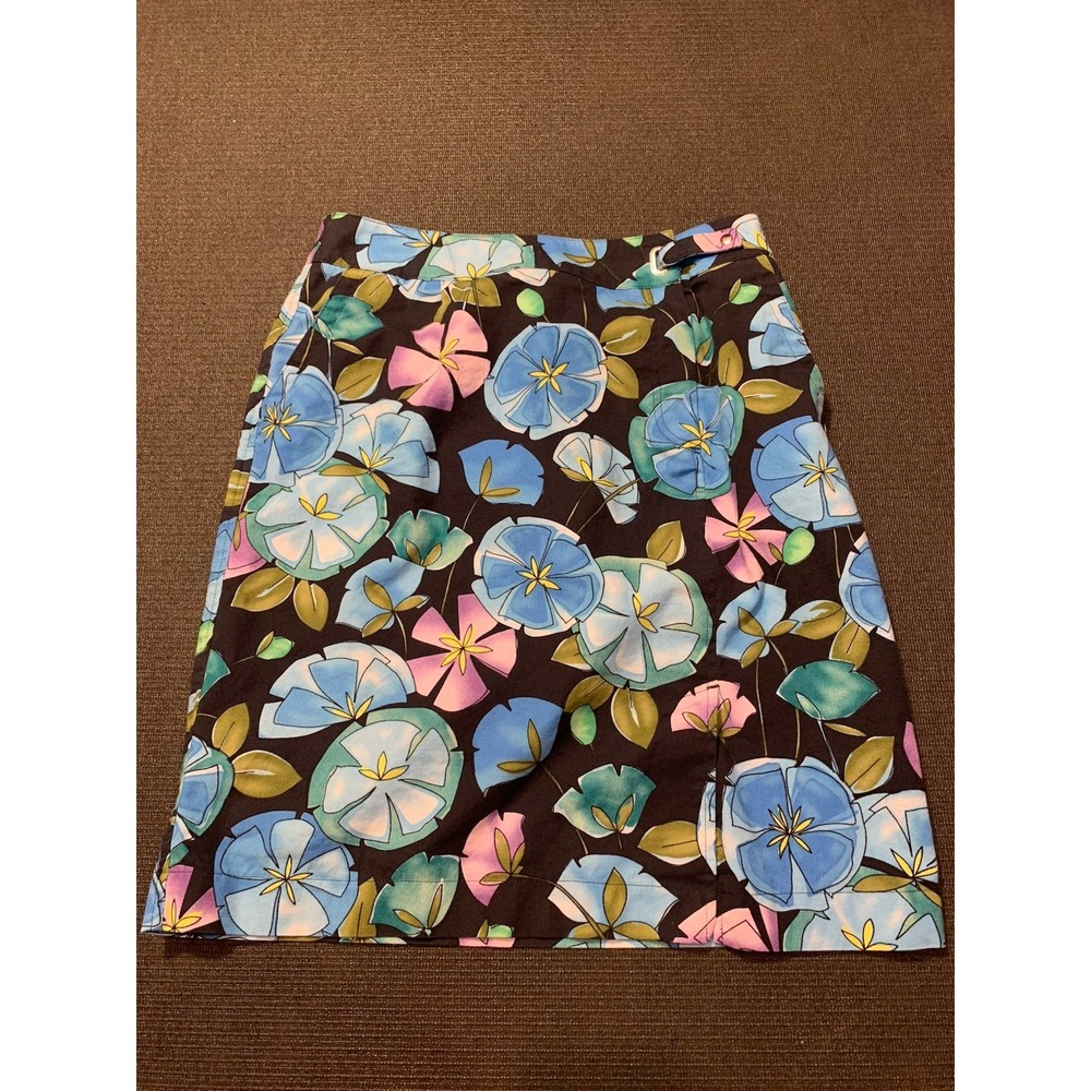 Talbots Front Wrap Cotten Blend Skirt Womens 6 Spring Blue Floral Casual Career